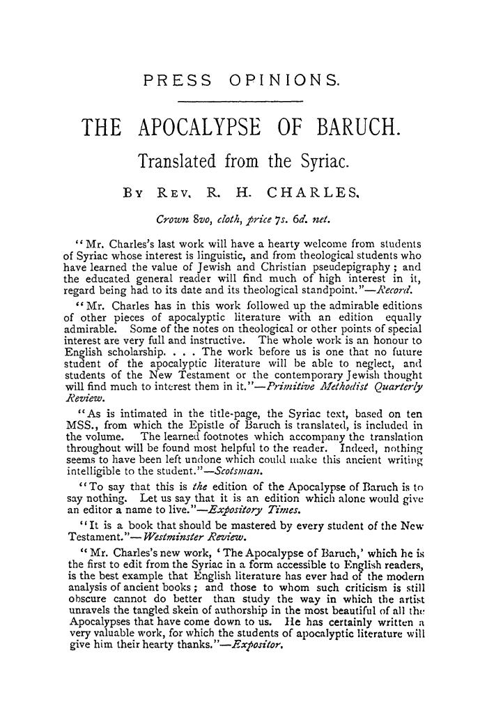 Charles R.H., Edited WITH Introduction - The assumption of moses by 1897