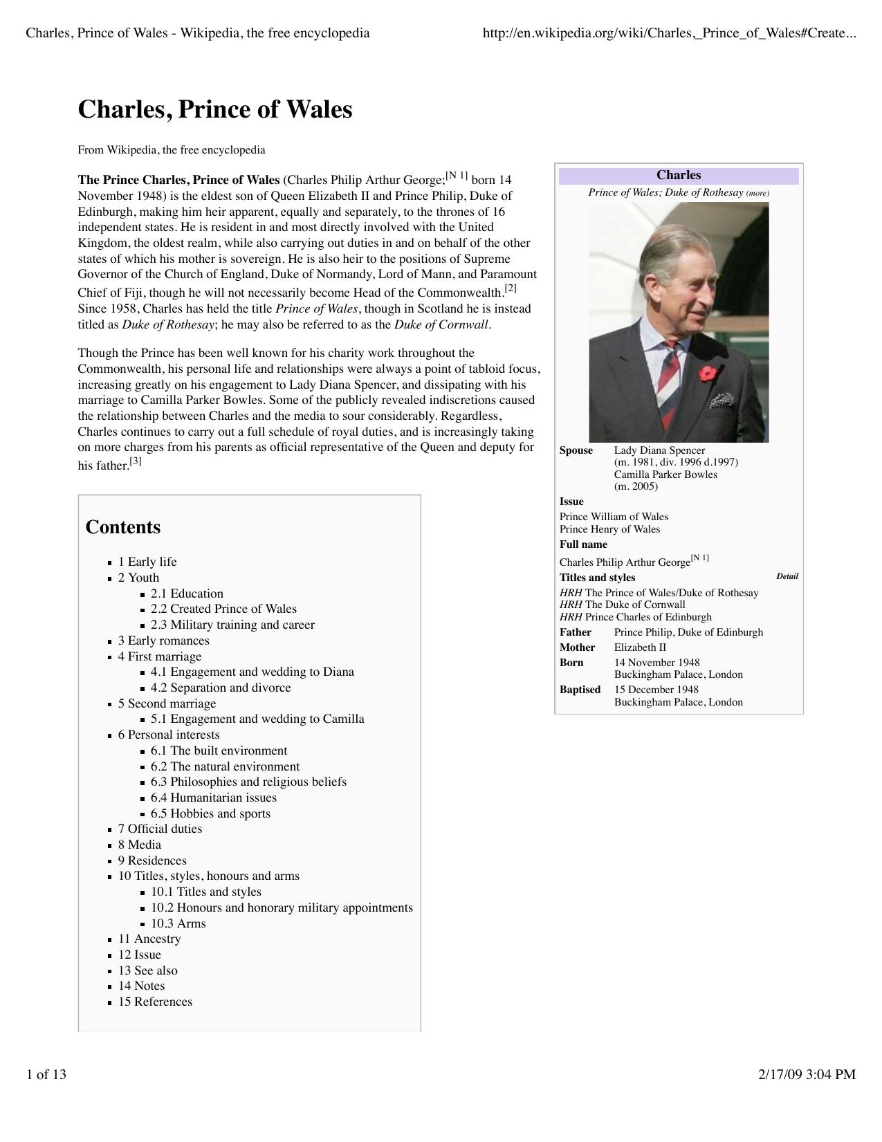 Charles, Prince of Wales - Wikipedia, the free encyclopedia by WikiPedia.org
