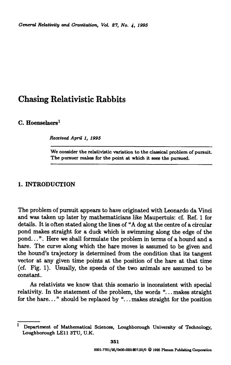 Chasing relativistic rabbits by Unknown