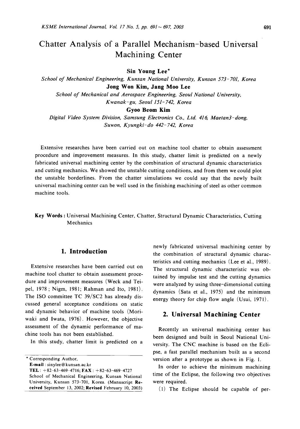 Chatter analysis of a parallel mechanism-based universal machining center by Unknown