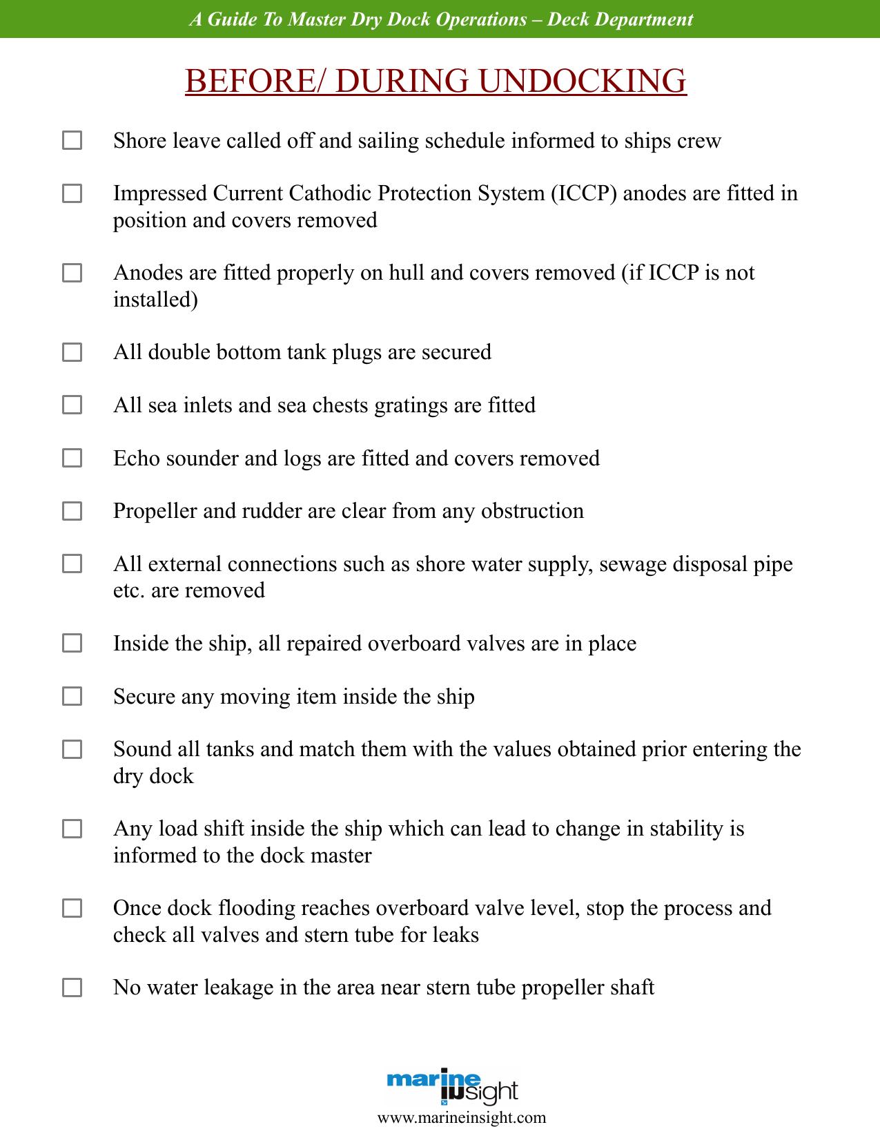 Checklist To Master Dry Dock Operations by Deck Department (Before or During Undocking)