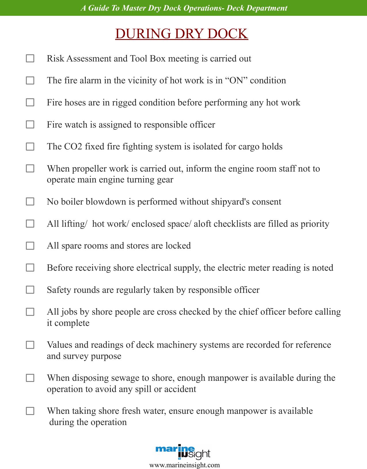Checklist To Master Dry Dock Operations by Deck Department (During Dry Docking)