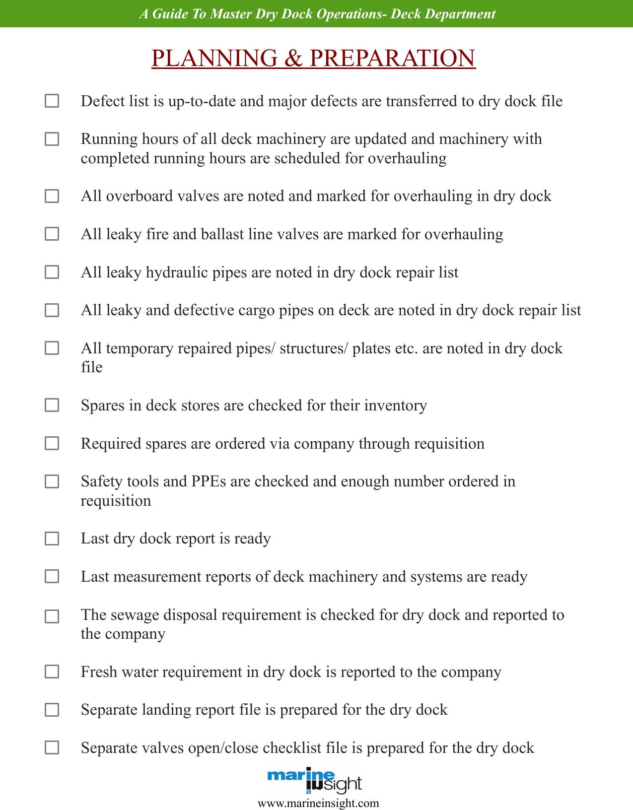 Checklist To Master Dry Dock Operations by Deck Department (Planning & Preparation)