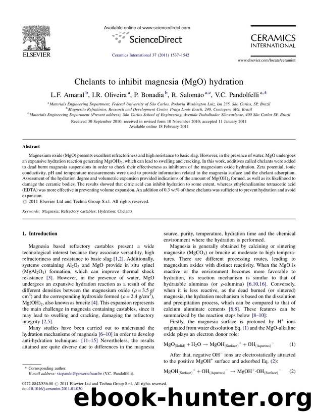 Chelants to inhibit magnesia (MgO) hydration by L.F. Amaral
