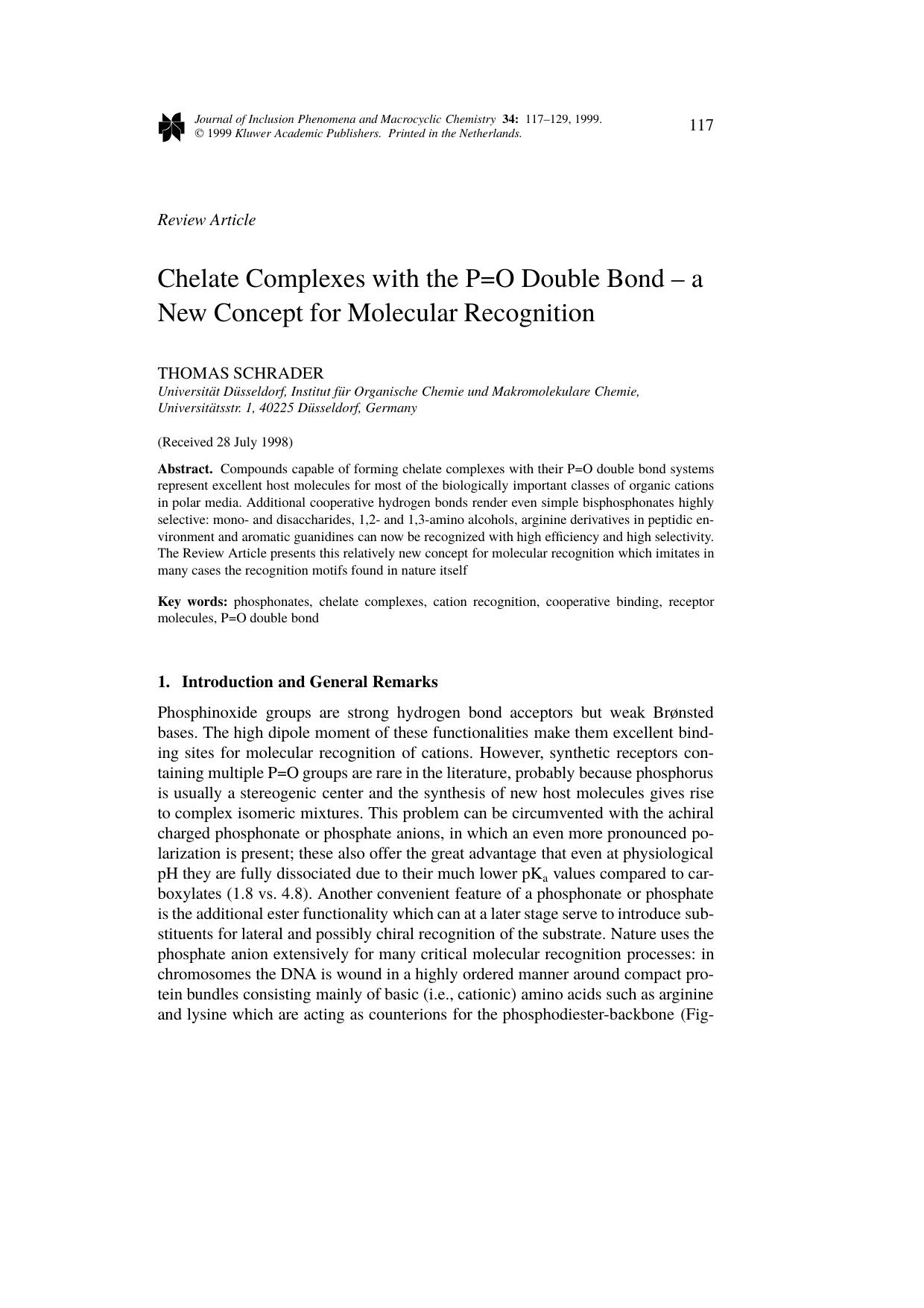 Chelate Complexes with the P=O Double Bond &#x2013; a New Concept for Molecular Recognition by Unknown