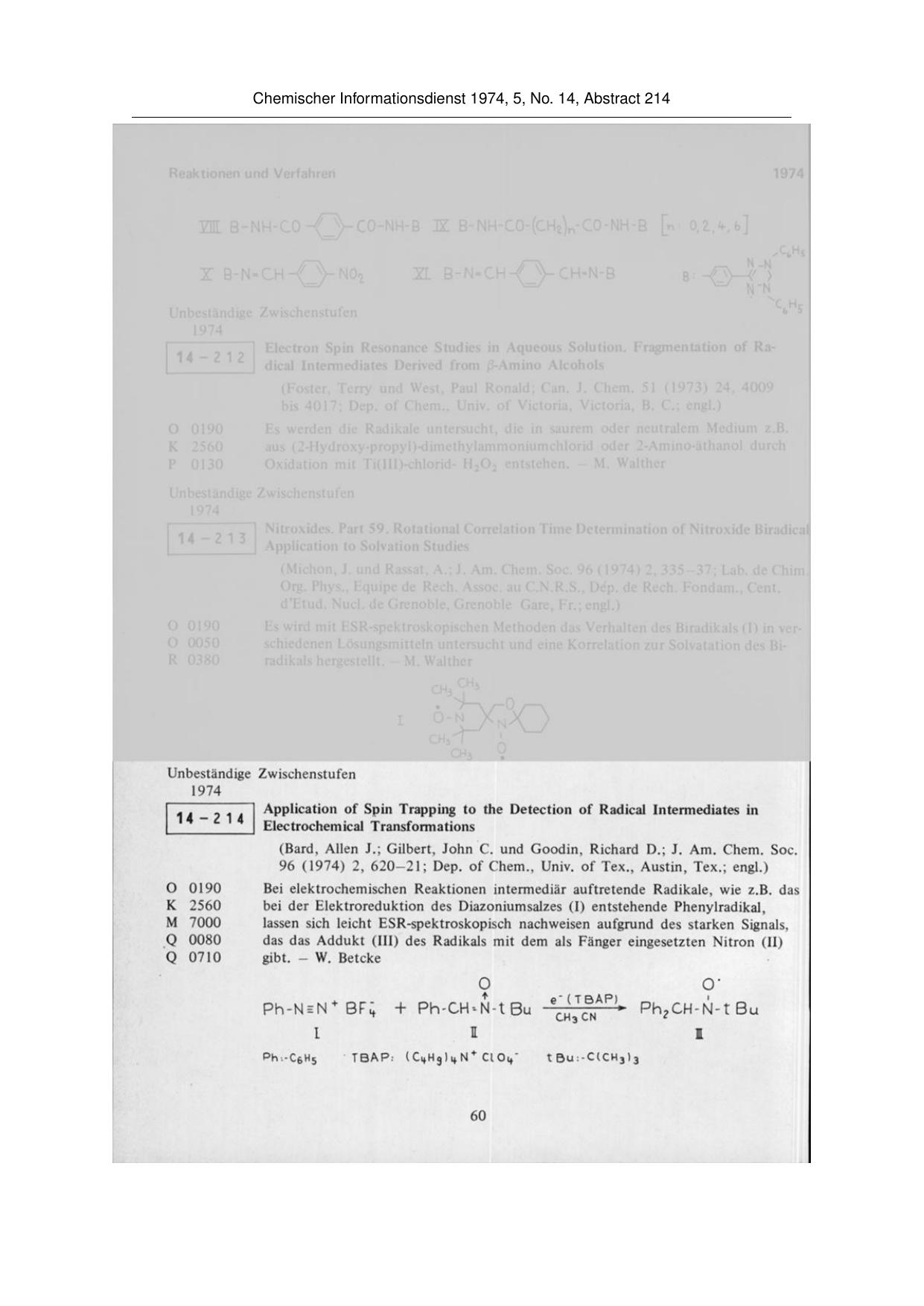 ChemInform Abstract: APPLICATION OF SPIN TRAPPING TO THE DETECTION OF RADICAL INTERMEDIATES IN ELECTROCHEMICAL TRANSFORMATIONS by BARD ALLEN J