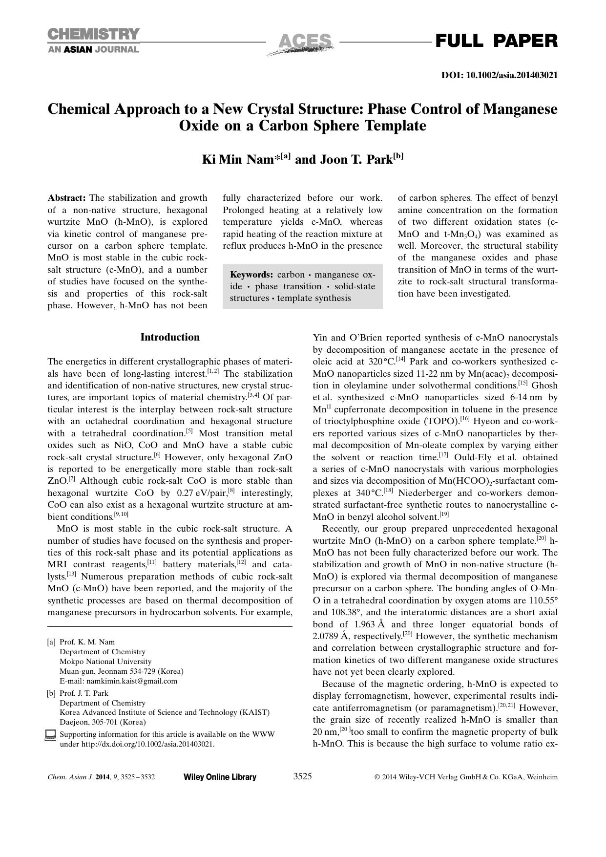 Chemical Approach to a New Crystal Structure: Phase Control of Manganese Oxide on a Carbon Sphere Template by Unknown