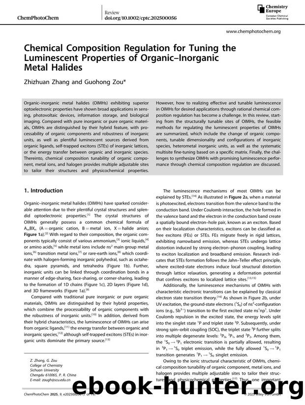 Chemical Composition Regulation for Tuning the Luminescent Properties of OrganicâInorganic Metal Halides by Zhizhuan Zhang & Guohong Zou