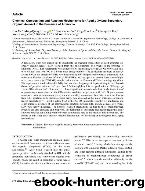Chemical Composition and Reaction Mechanisms for Aged p-Xylene Secondary Organic Aerosol in the Presence of Ammonia: Composition and Mechanisms for NH3-aged SOA by Unknown