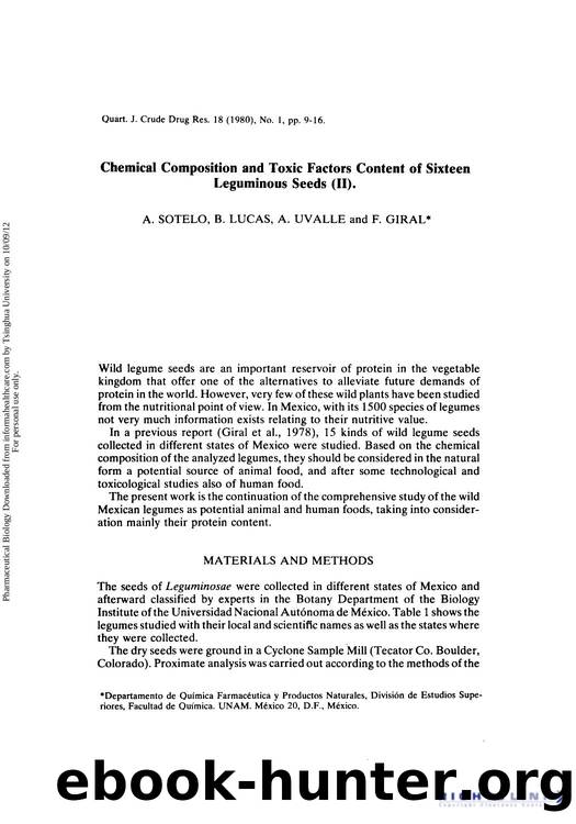 Chemical Composition and Toxic Factors Content of Sixteen Leguminous Seeds (II) by A. Sotelo B. Lucas A. Uvalle & F. Giral