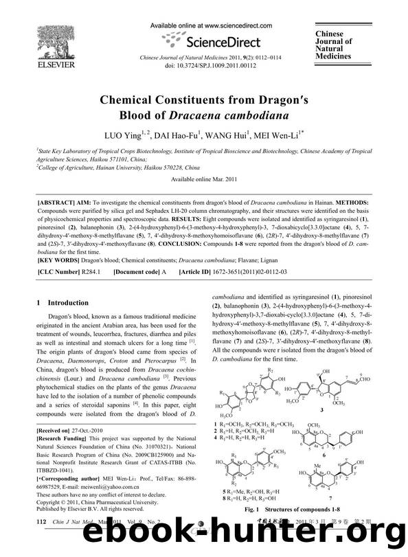 Chemical Constituents from Dragon's Blood of Dracaena cambodiana by Ying LUO & Hao-Fu DAI & Hui WANG & Wen-Li MEI