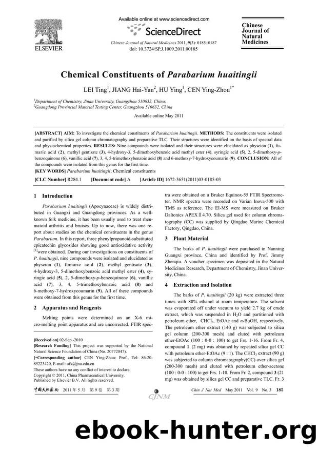 Chemical Constituents of Parabarium huaitingii by Ting LEI & Hai-Yan JIANG & Ying HU & Ying-Zhou CEN