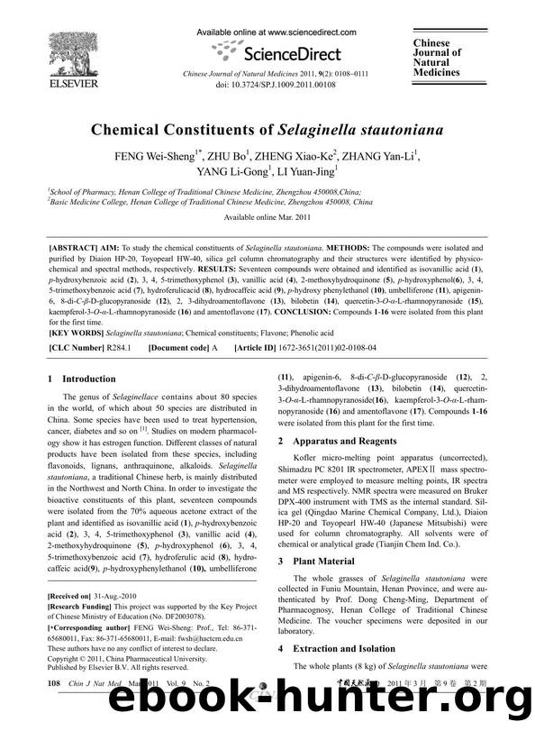 Chemical Constituents of Selaginella stautoniana by Wei-Sheng FENG & Bo ZHU & Xiao-Ke ZHENG & Yan-Li ZHANG & Li-Gong YANG & Yuan-Jing LI
