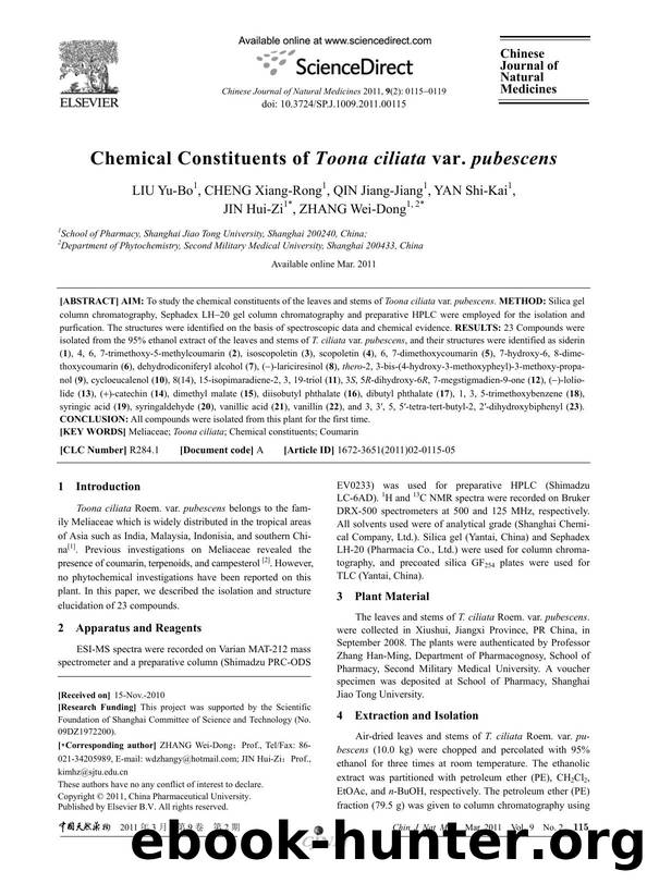 Chemical Constituents of Toona ciliata var. pubescens by Yu-Bo LIU & Xiang-Rong CHENG & Jiang-Jiang QIN & Shi-Kai YAN & Hui-Zi JIN & Wei-Dong ZHANG