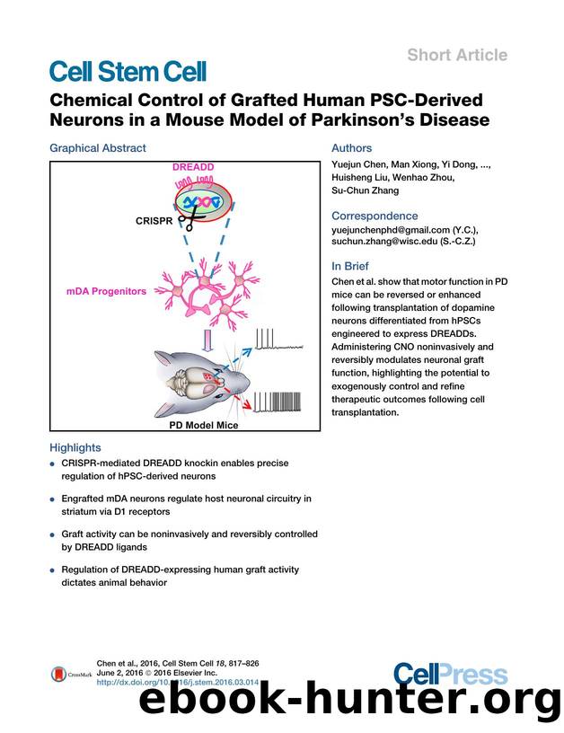 Chemical Control of Grafted Human PSC-Derived Neurons in a Mouse Model of Parkinson's Disease by unknow