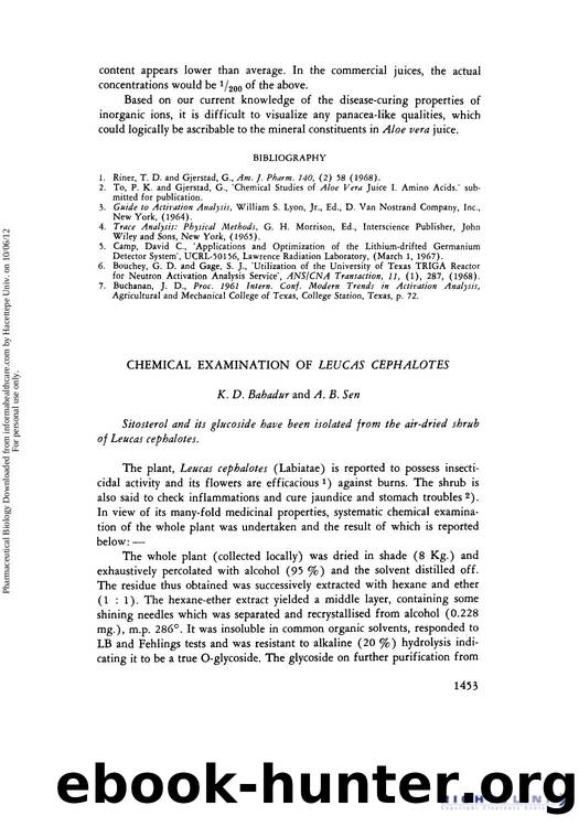 Chemical Examination of Leucas Cephalotes by K. D. Bahadur & A. B. Sen