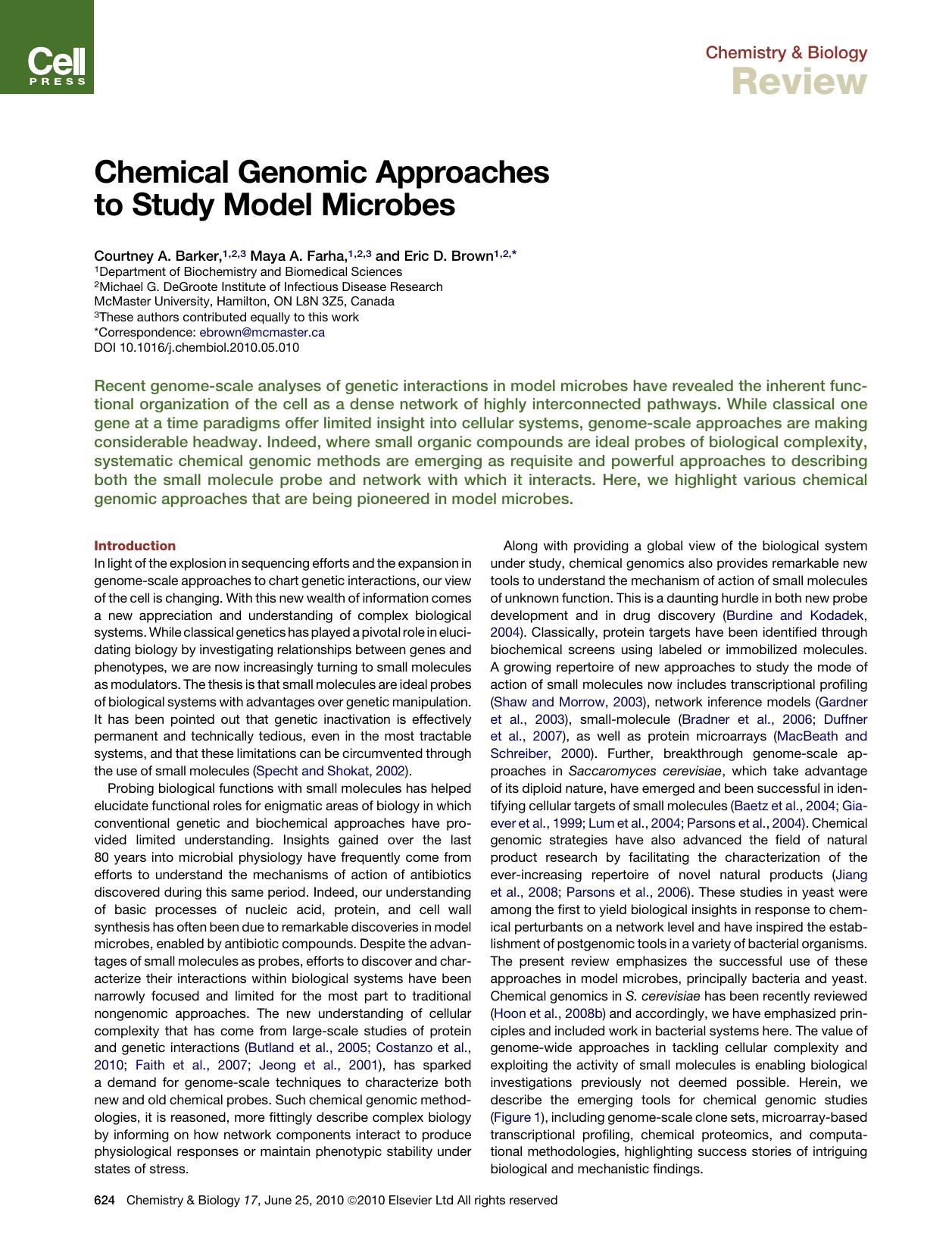 Chemical Genomic Approaches to Study Model Microbes by Courtney A. Barker & Maya A. Farha & Eric D. Brown