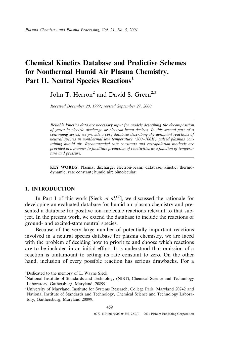 Chemical Kinetics Database and Predictive Schemes for Nonthermal Humid Air Plasma Chemistry. Part II. Neutral Species Reactions by Unknown
