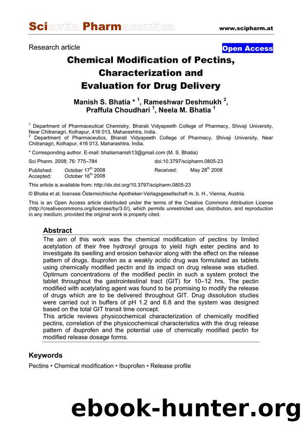 Chemical Modification of Pectins, Characterization and Evaluation for Drug Delivery by Manish S. Bhatia & Rameshwar Deshmukh & Praffula Choudhari & Neela M. Bhatia