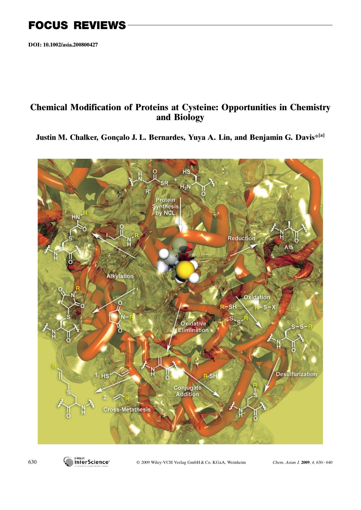 Chemical Modification of Proteins at Cysteine: Opportunities in Chemistry and Biology by Unknown