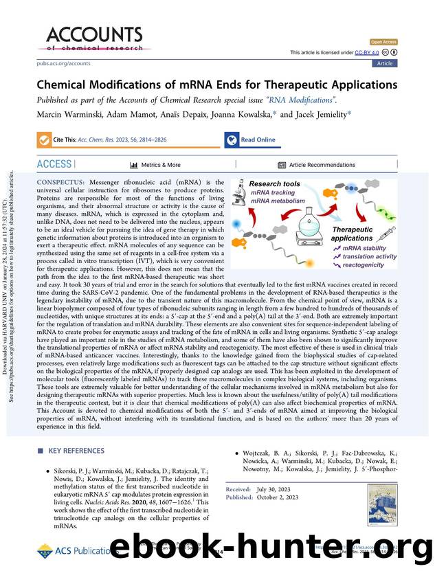 Chemical Modifications of mRNA Ends for Therapeutic Applications by Marcin Warminski Adam Mamot Anaïs Depaix Joanna Kowalska & Jacek Jemielity