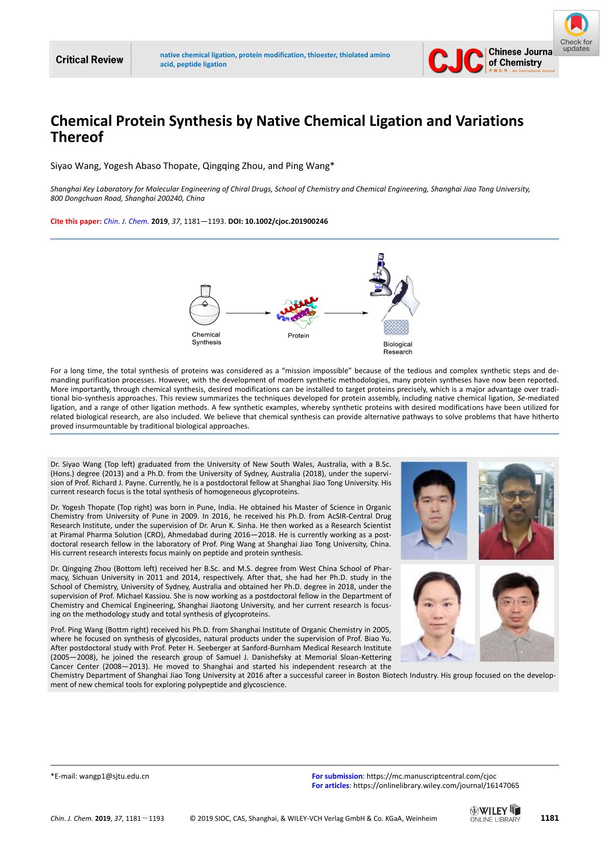 Chemical Protein Synthesis by Native Chemical Ligation and Variations Thereof by unknown