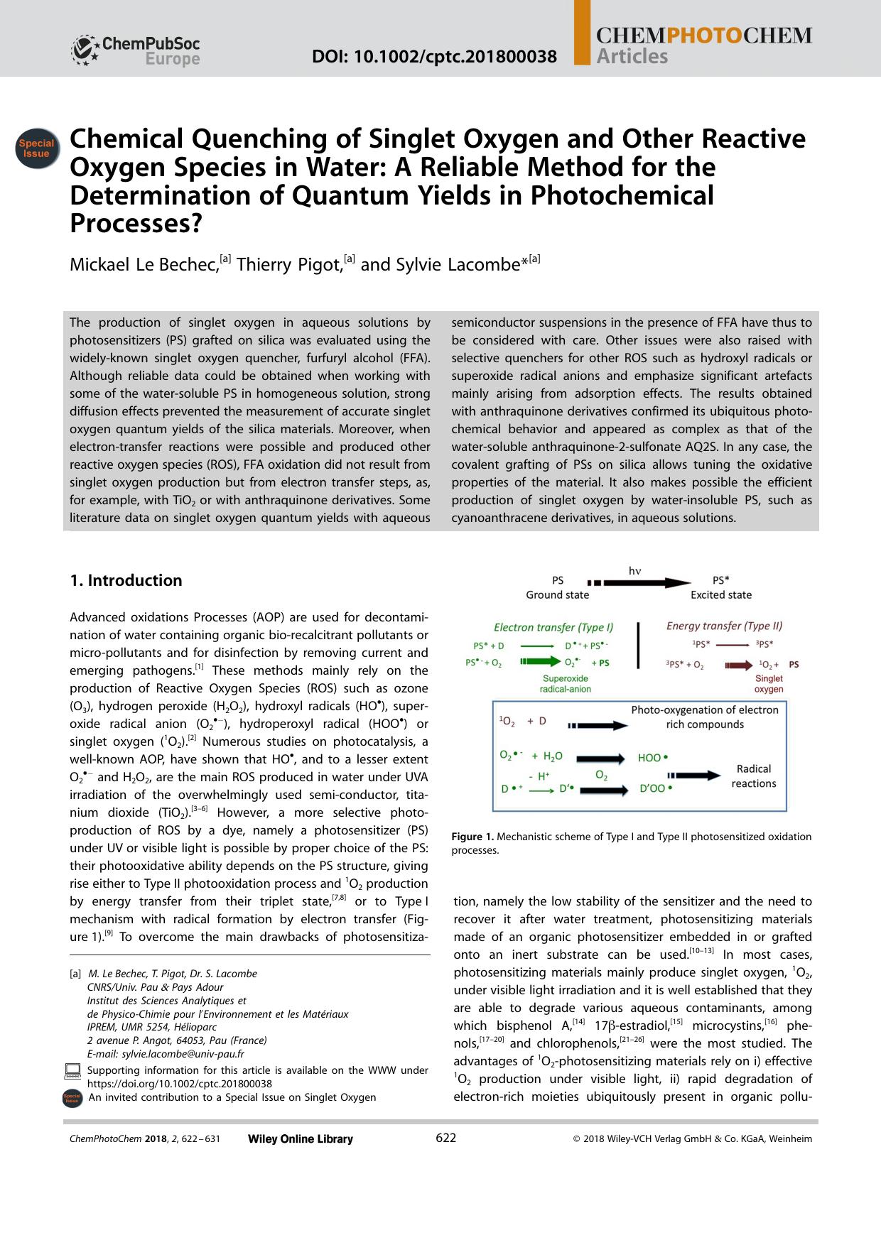 Chemical Quenching of Singlet Oxygen and Other Reactive Oxygen Species in Water: A Reliable Method for the Determination of Quantum Yields in Photochemical Processes? by Unknown
