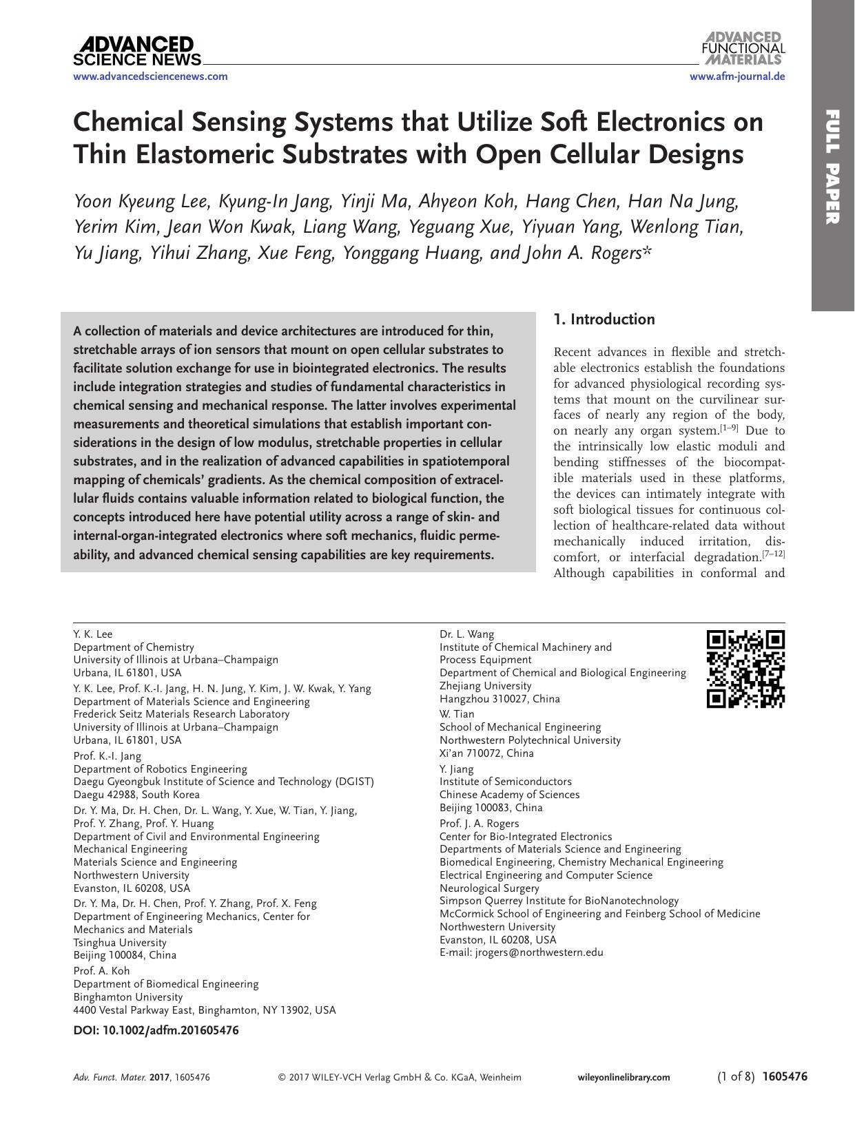 Chemical Sensing Systems that Utilize Soft Electronics on Thin Elastomeric Substrates with Open Cellular Designs by Unknown