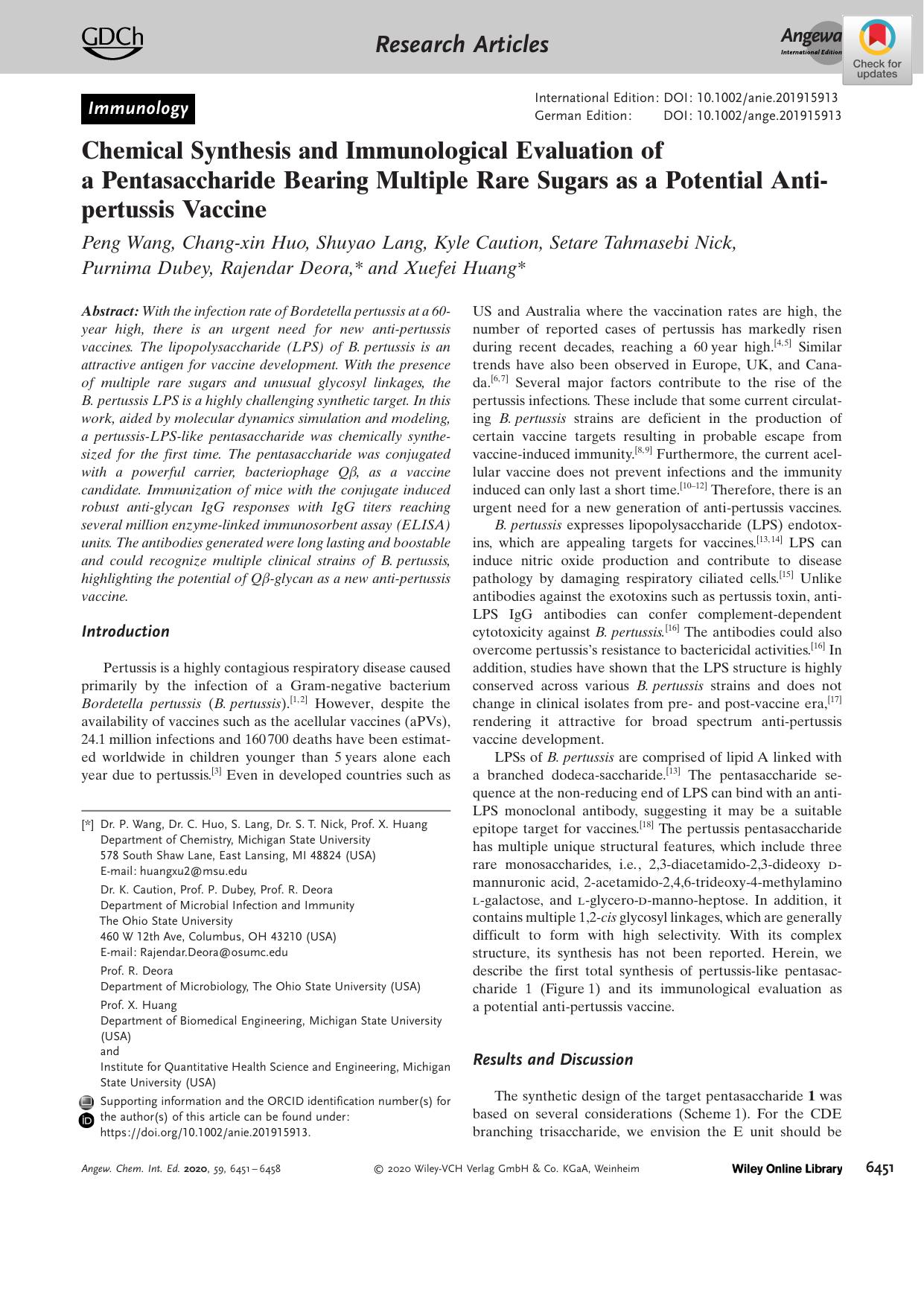 Chemical Synthesis and Immunological Evaluation of a Pentasaccharide Bearing Multiple Rare Sugars as a Potential Antiâpertussis Vaccine by Unknown