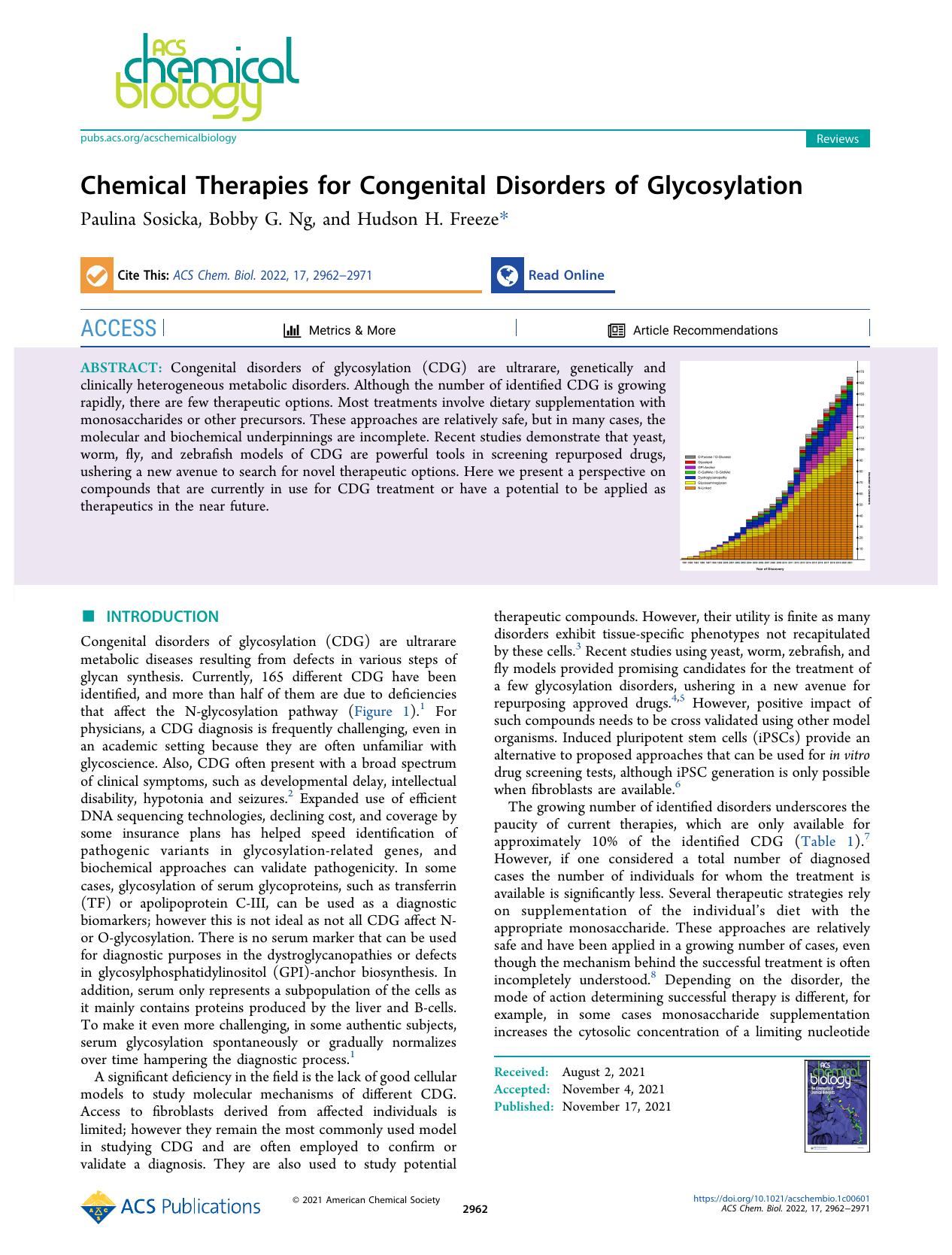 Chemical Therapies for Congenital Disorders of Glycosylation by Paulina Sosicka Bobby G. Ng and Hudson H. Freeze