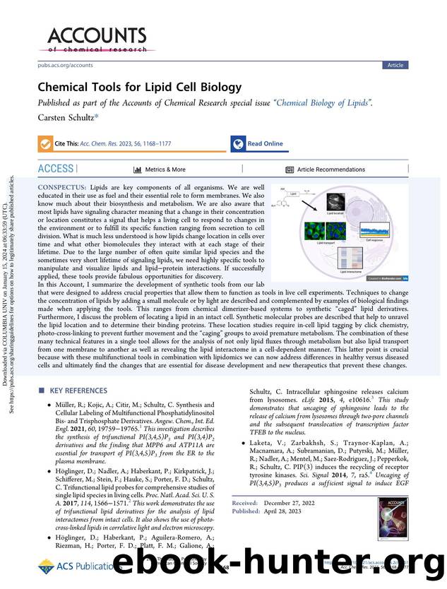Chemical Tools for Lipid Cell Biology by Carsten Schultz