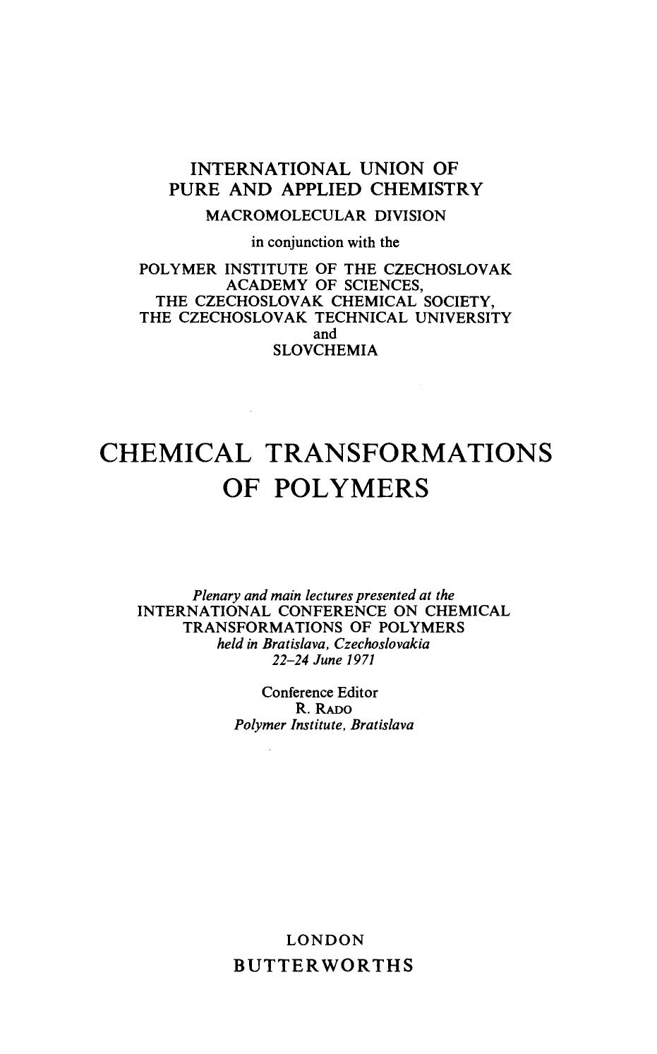 Chemical Transformations of Polymers by R. Rado (Eds.)