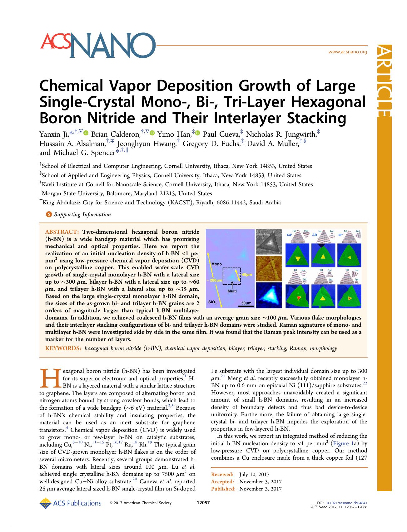 Chemical Vapor Deposition Growth of Large Single-Crystal Mono-, Bi-, Tri-Layer Hexagonal Boron Nitride and Their Interlayer Stacking by unknow