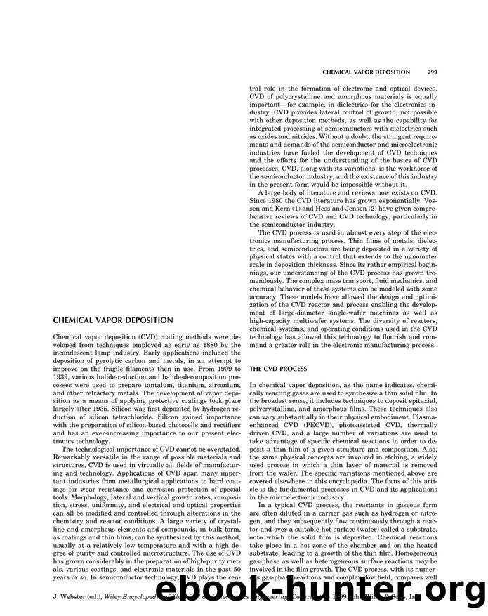 Chemical Vapor Deposition". In: Wiley Encyclopedia of Electrical and Electronics Engineering by Unknown