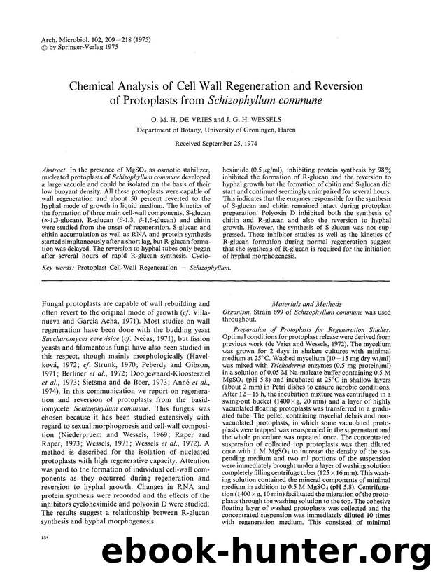 Chemical analysis of cell wall regeneration and reversion of protoplasts from <Emphasis Type="Italic">Schizophyllum commune<Emphasis> by Unknown