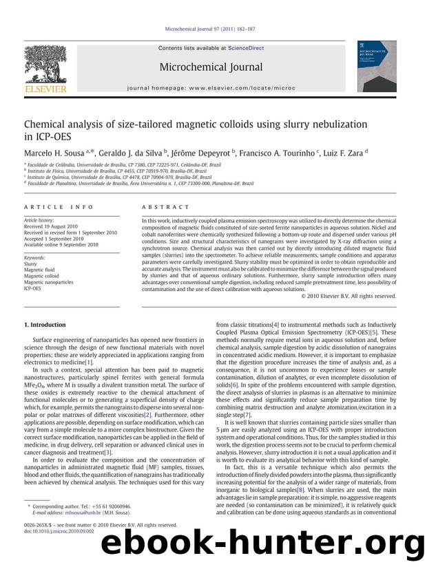 Chemical analysis of size-tailored magnetic colloids using slurry nebulization in ICP-OES by Marcelo H. Sousa & Geraldo J. da Silva & Jérôme Depeyrot & Francisco A. Tourinho & Luiz F. Zara
