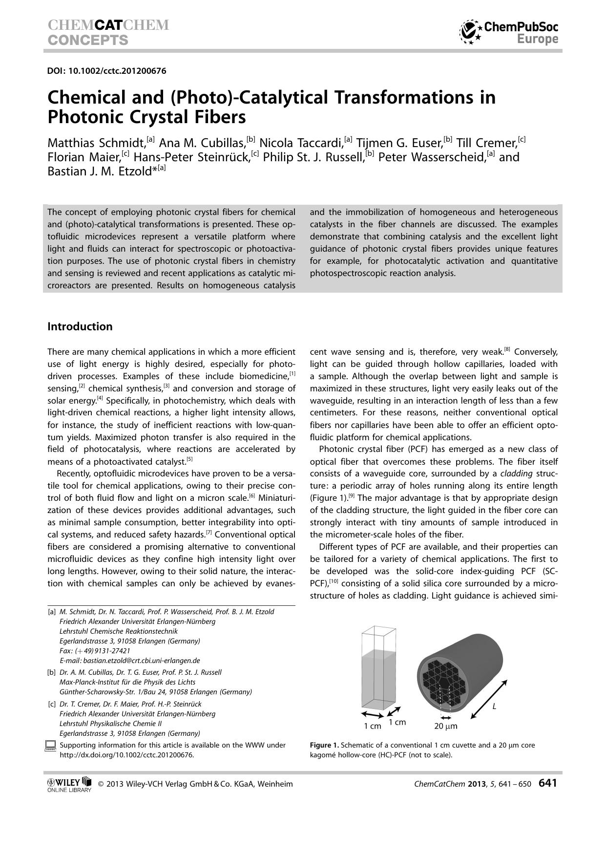 Chemical and (Photo)Catalytical Transformations in Photonic Crystal Fibers by Unknown