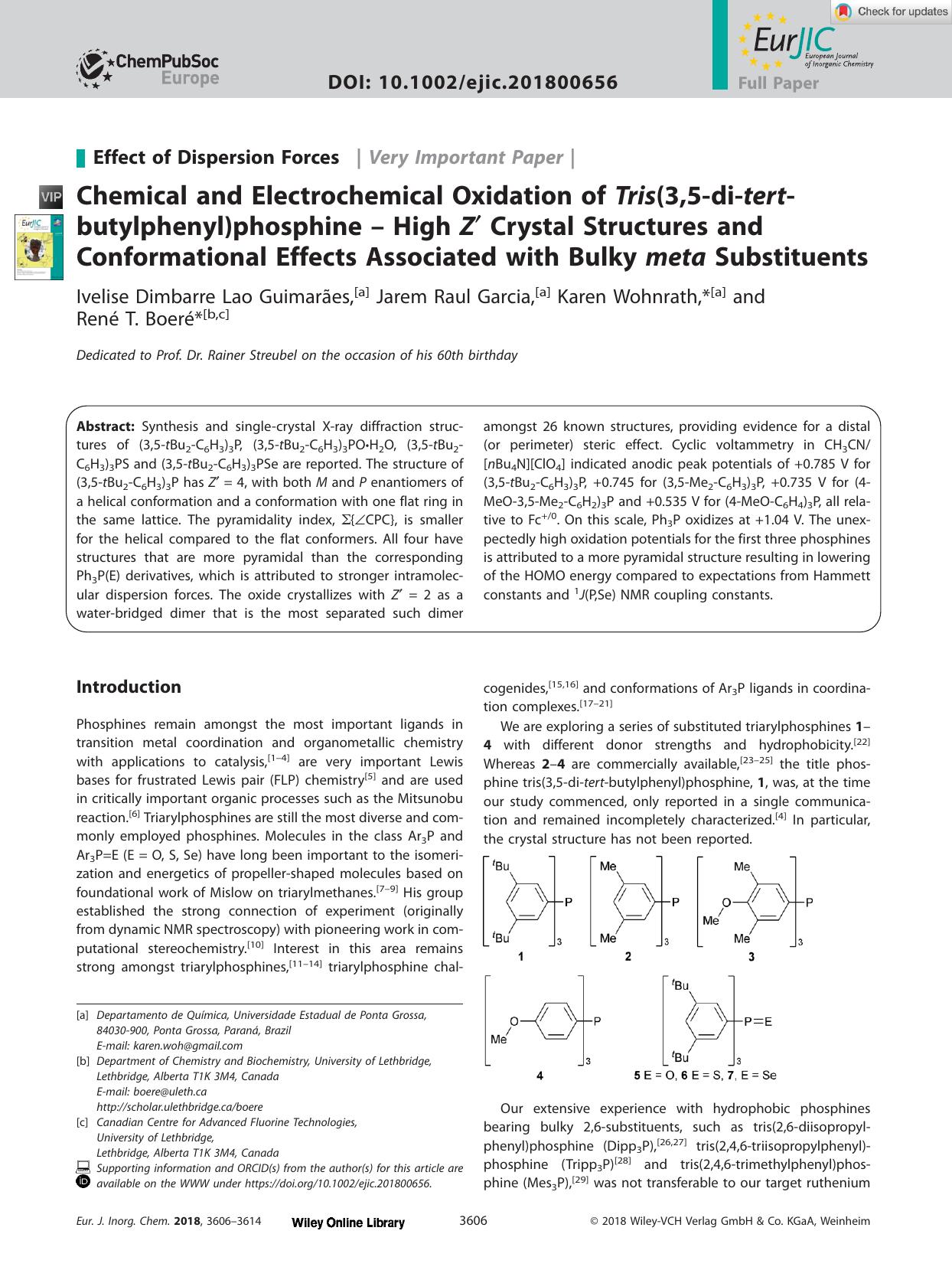 Chemical and Electrochemical Oxidation of Tris(3,5âdiâtertâbutylphenyl)phosphine â High Zâ² Crystal Structures and Conformational Effects Associated with Bulky meta Substituents by Unknown