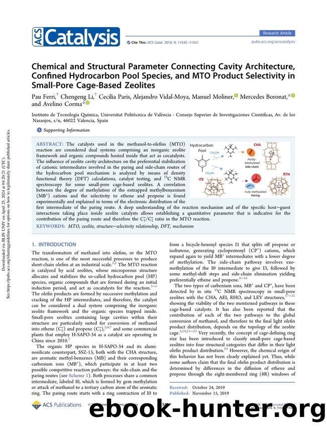 Chemical and Structural Parameter Connecting Cavity Architecture, Confined Hydrocarbon Pool Species, and MTO Product Selectivity in Small-Pore Cage-Based Zeolites by unknow