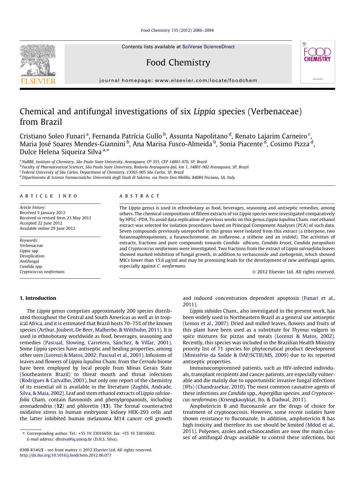 Chemical and antifungal investigations of six Lippia species (Verbenaceae) from Brazil by unknow
