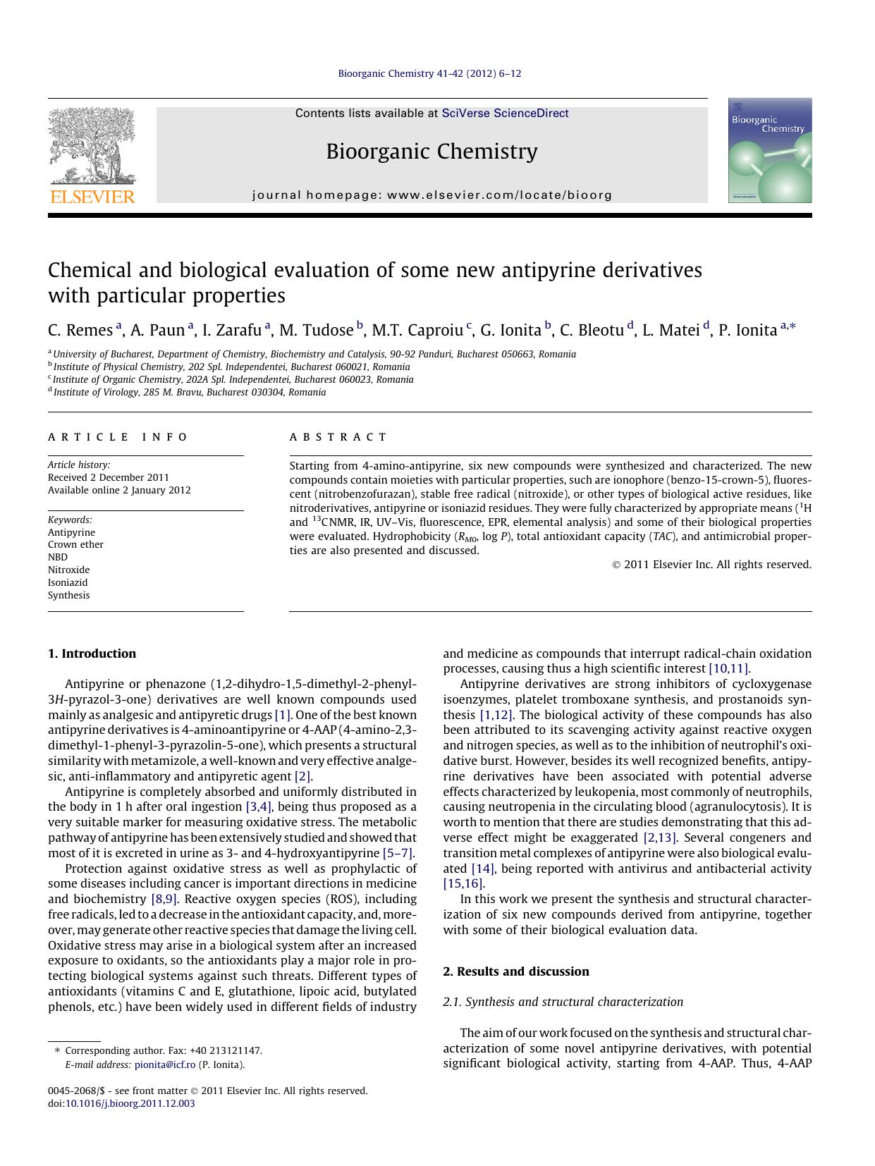 Chemical and biological evaluation of some new antipyrine derivatives with particular properties by unknow
