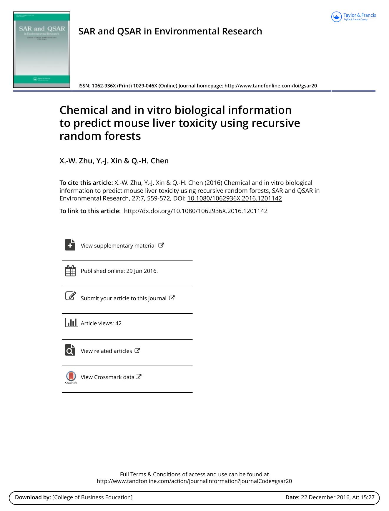 Chemical and in vitro biological information to predict mouse liver toxicity using recursive random forests by X.-W. Zhu & Y.-J. Xin & Q.-H. Chen