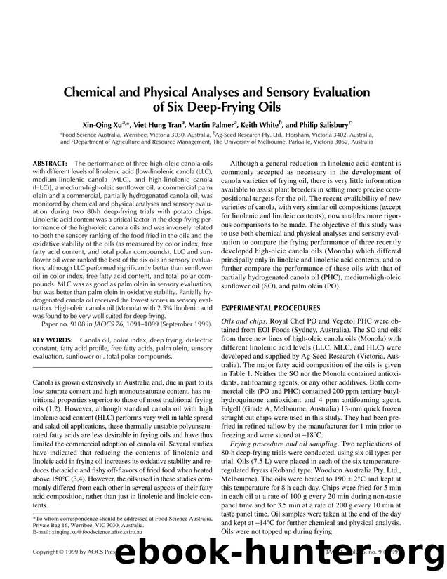 Chemical and physical analyses and sensory evaluation of six deep-frying oils by Unknown