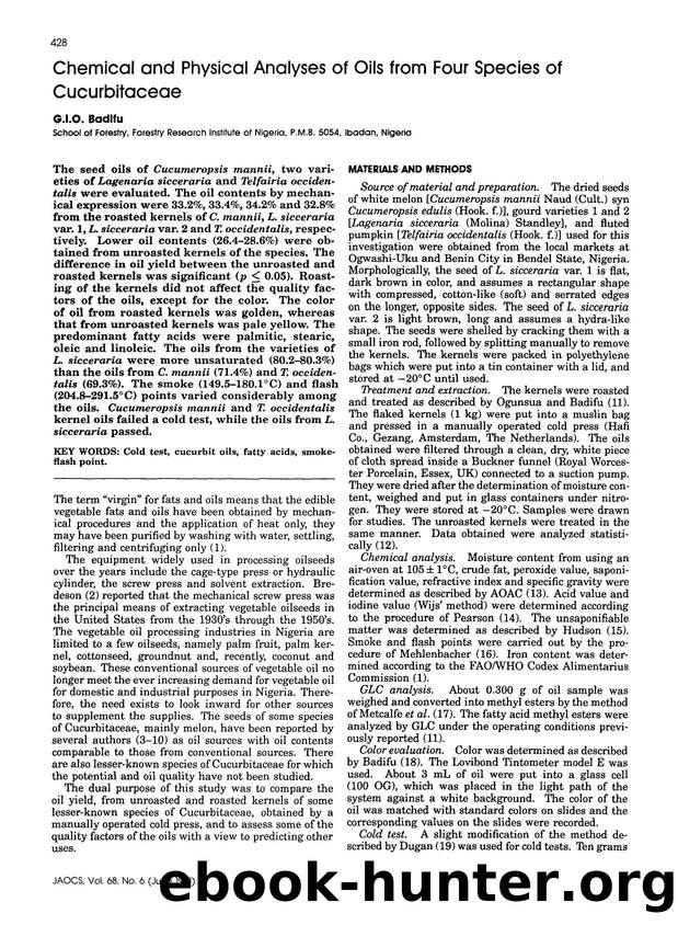 Chemical and physical analyses of oils from four species of cucurbitaceae by Unknown