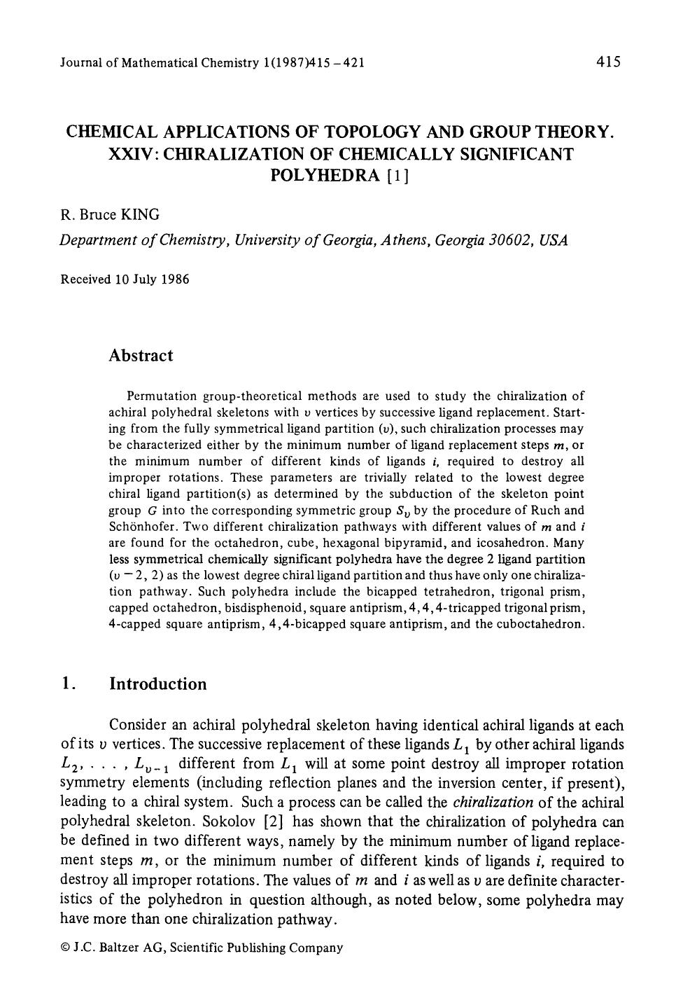 Chemical applications of topology and group Theory. XXIV: Chiralization of chemically significant polyhedra [1] by Unknown