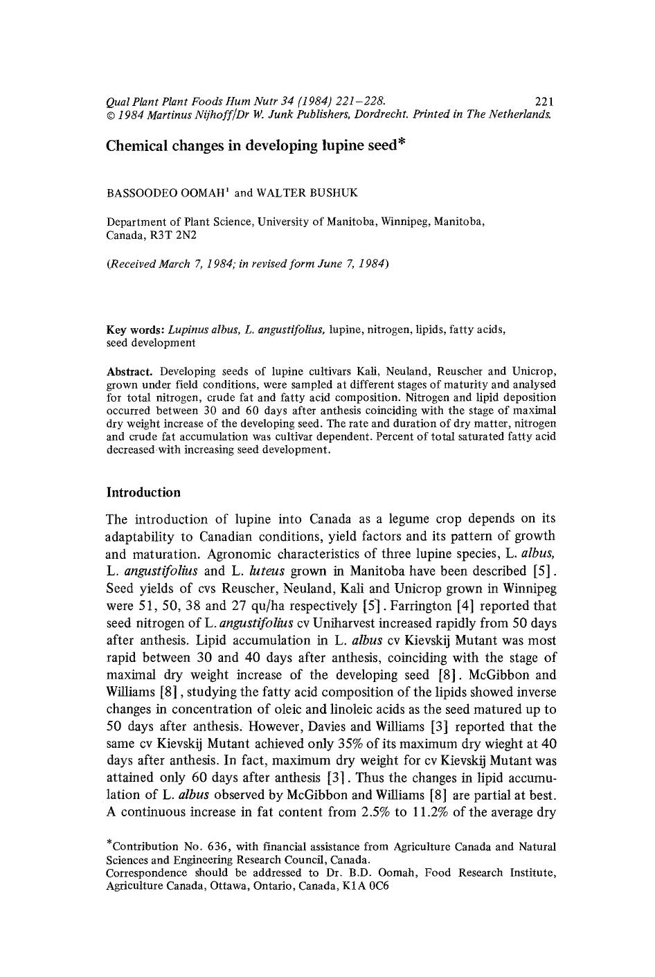 Chemical changes in developing lupine seed by Unknown