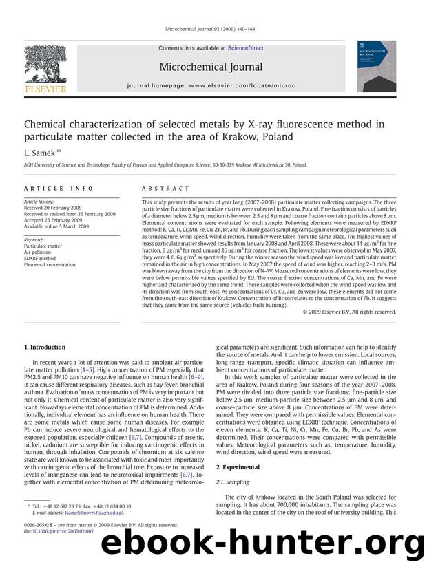 Chemical characterization of selected metals by X-ray fluorescence method in particulate matter collected in the area of Krakow, Poland by L. Samek