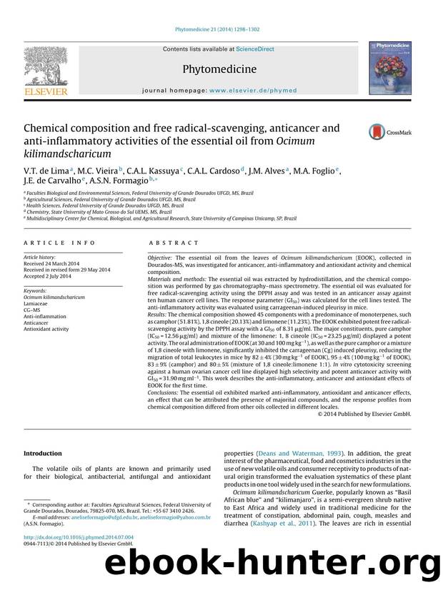 Chemical composition and free radical-scavenging, anticancer and anti-inflammatory activities of the essential oil from Ocimum kilimandscharicum by unknow