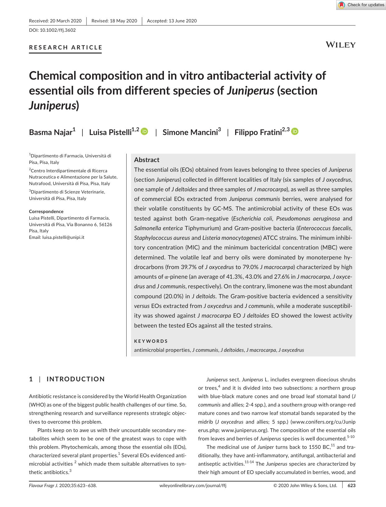 Chemical composition and in vitro antibacterial activity of essential oils from different species of Juniperus (section Juniperus) by Unknown
