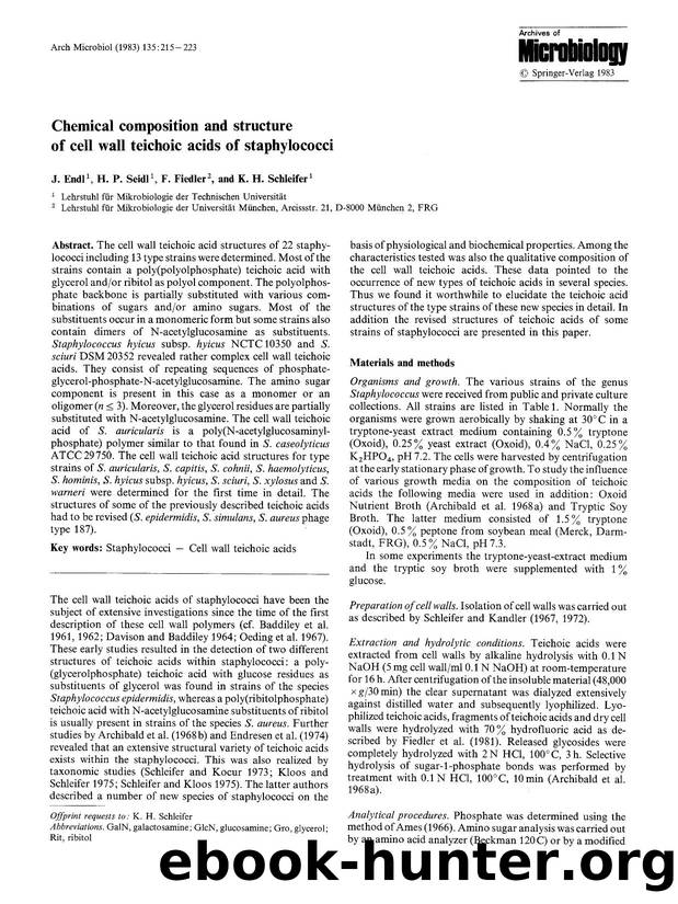 Chemical composition and structure of cell wall teichoic acids of staphylococci by Unknown